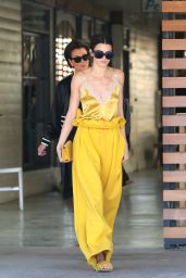 Kendall Jenner in a Yellow Silk and White Lace Top - Out in LA 3/15/ 2017