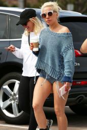 Lady Gaga Leggy in Shorts - Arriving to Starbucks in Malibu 3/10/ 2017