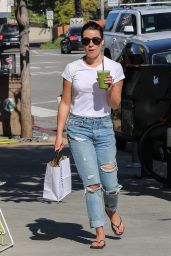 Lea Michele in Ripped Jeans - Leaving Beaming Organic Superfood Cafe in Brentwood 3/13/ 2017