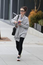 Lily Collins in a Grey Granny Sweater - Los Angeles 3/20/ 2017