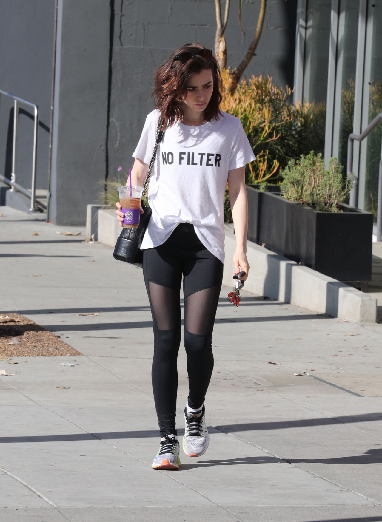 Lily Collins Style — Leaving a gym in West Hollywood, California