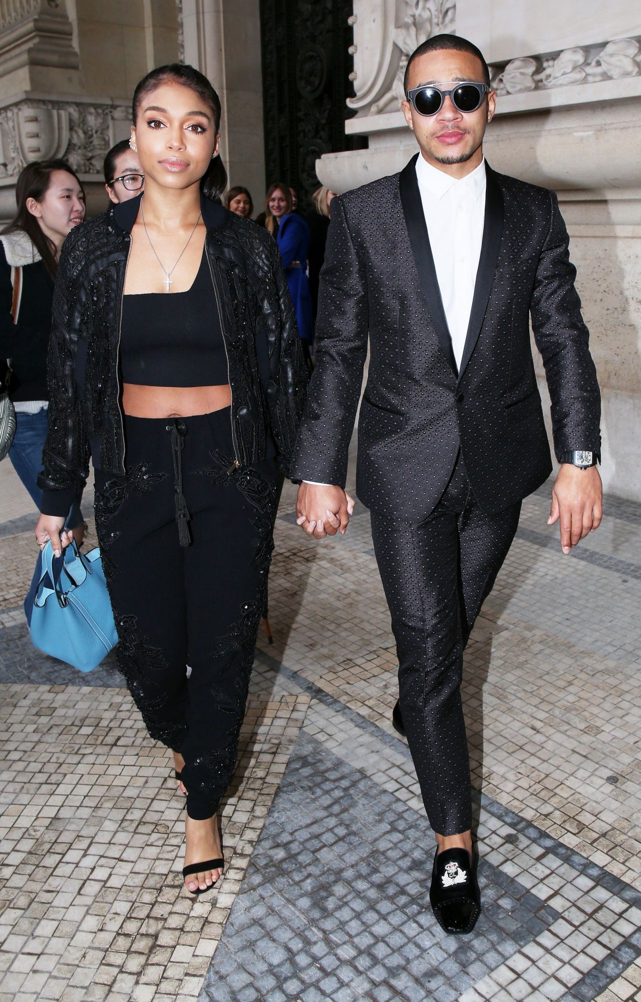 Lori Harvey & Memphis Depay leaving the Elie Saab show during Paris Fashion  Week Ready to wear Fall/Winter 2017-2018 on March 4, 2017 in Paris, France.  (Photo by Lyvans Boolaky/imageSPACE) *** Please