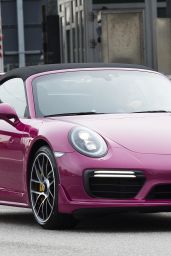 Michelle Hunziker With Her Brand New Pink Porsche in Milan 3/24/ 2017