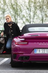 Michelle Hunziker With Her Brand New Pink Porsche in Milan 3/24/ 2017