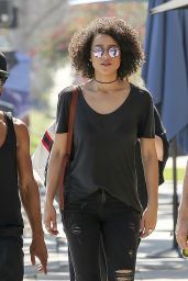 Nathalie Emmanuel Wearing Black Dune London Platforms - Los Angeles 3/13/ 2017
