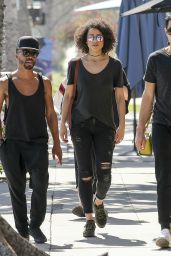 Nathalie Emmanuel Wearing Black Dune London Platforms - Los Angeles 3/13/ 2017