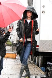 Olivia Wilde Under an Umbrella Wearing a Black Wig on the "Life Itself" 3/28/2017
