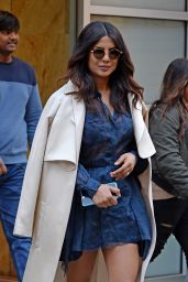 Priyanka Chopra in a Little Blue Lace Dress - Winter Day in NYC 3/13/ 2017