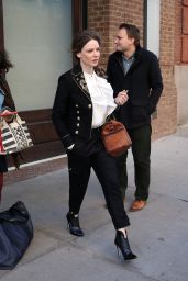 Rebecca Ferguson in a Navy Embroidered Coat - New York City 3/20/ 2017