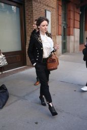 Rebecca Ferguson in a Navy Embroidered Coat - New York City 3/20/ 2017
