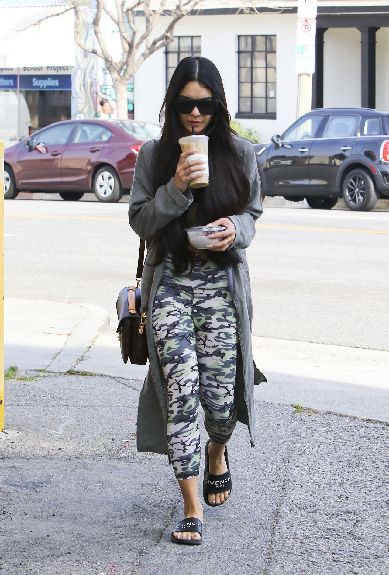 Vanessa Hudgens rocks Louis Vuitton jacket with leggings as she grabs a  coffee with friends in