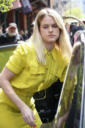 Alice Eve in a Lemon Colored Dress and Peach Coat - New York City 4/20/2017