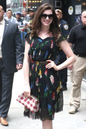 Anne Hathaway Wearing a Dress and Plaid Purse - New York 4/17/2017