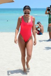 Chantel Jeffries in Red Swimsuit - Beach in Miami 04/26/2017