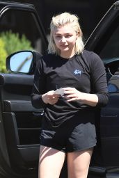Chloe Moretz in a Pair of Black Loose Fitting Athletic Shorts - Aroma Cafe in LA 3/31/2017