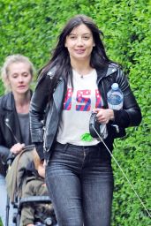Daisy Lowe Street Style - Taking Her Dog For a Walk in London 04/24/2017