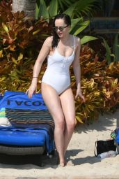 Dakota Johnson in White Swimsuit at a Beach in Miami 4/2/2017
