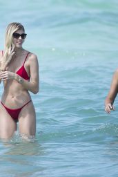 Devon Windsor in Red Bikini on the Beach in Miami 04/28/2017