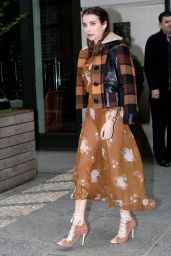 Emma Roberts Shows Off Her Style -  Out in Manhattan in Floral Dress and a Plaid Jacket 04/24/2017