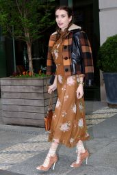 Emma Roberts Shows Off Her Style -  Out in Manhattan in Floral Dress and a Plaid Jacket 04/24/2017