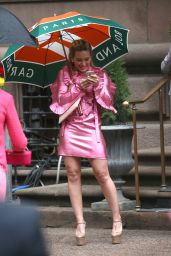 Hilary Duff in a Pink Ruffled Dress - New York 4/17/2017