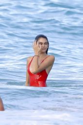 Kaia Gerber in Red Swimsuit at the Beach in St. Barts 4/8/2017