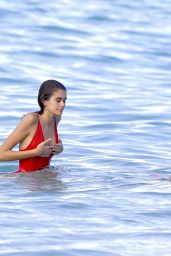 Kaia Gerber in Red Swimsuit at the Beach in St. Barts 4/8/2017