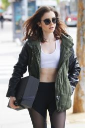 Lily Collins in Spandex - Leaving a Gym in Beverly Hills 4/13/2017