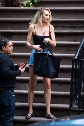 Candice Swanepoel Leggy in Jeans Shorts - Out in NYC 05/26/2017