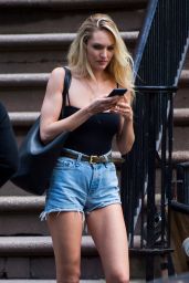 Candice Swanepoel Leggy in Jeans Shorts - Out in NYC 05/26/2017