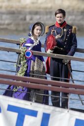 Jenna Coleman Dressed in Character - Filming the ITV drama "Victoria" in Hartlepool 05/10/2017