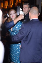 Jessica Chastain in a Blue Dress - Night Out in Cannes, France 05/22/2017