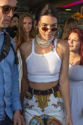 Kendall Jenner Street Outfit - Meets the Fans at an Ice Cream Store in Cannes 05/24/2017