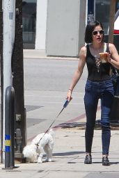 Lucy Hale in Casual Attire - Gets a Coffee With Her Dog Elvis in LA 05/03/2017