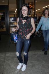Lucy Hale Travel Outfit - Arrives Back in LAX, Los Angeles 05/19/2017
