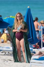 Sasha Pieterse in a Purple One Piece Swimsuit in Miami, May 2017