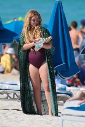 Sasha Pieterse in a Purple One Piece Swimsuit in Miami, May 2017