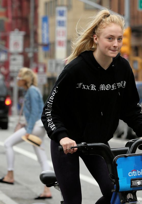 Sophie Turner - Riding Citibikes in Soho, NY 05/07/2017