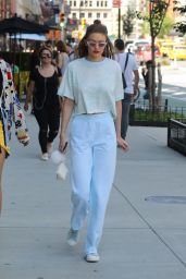 Gigi Hadid in a Blue Crop Top With Powder Blue High-Waisted Sweats - NYC 06/25/2017