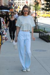 Gigi Hadid in a Blue Crop Top With Powder Blue High-Waisted Sweats - NYC 06/25/2017