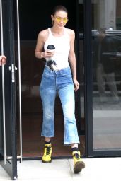 Gigi Hadid in Acid-Wash Jeans and a Simple Ribbed Camisole - Manhattan 06/26/2017