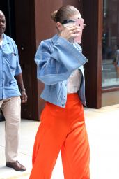 Gigi Hadid - Wearing a Pair of Orange Trousers in NYC 06/19/2017