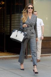 Heidi Klum Wears a Grey Suit - Out in NYC 06/20/2017