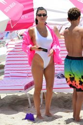 Kourtney Kardashian in White Swimsuit at the Beach in Miami 06/11/2017