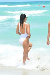 Kourtney Kardashian in White Swimsuit at the Beach in Miami 06/11/2017
