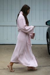 Lily Mo Sheen in a Pink Robe - Los Angeles 06/24/2017