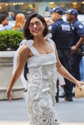 Vanessa Hudgens in Lacy White Midi Dress - Fox Studios in NYC 06/21/2017