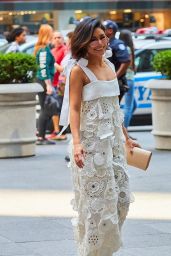 Vanessa Hudgens in Lacy White Midi Dress - Fox Studios in NYC 06/21/2017