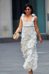 Vanessa Hudgens in Lacy White Midi Dress - Fox Studios in NYC 06/21/2017