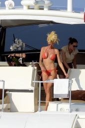 Victoria Silvstedt in a Tiny Red Bikini - On a Yacht in Saint Tropez 06/18/2017
